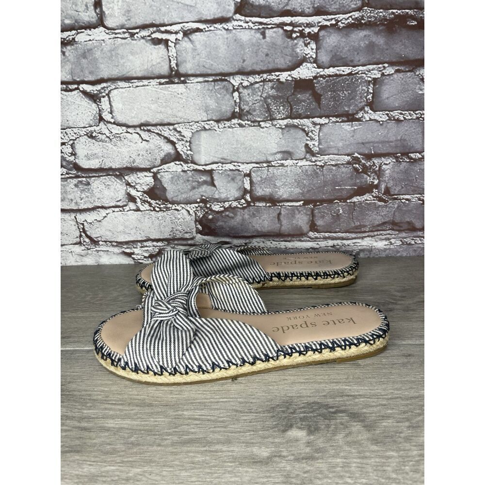 Kate Spade Saltie Shore Blue White Stripped Espadrille Slides Sandals Women 10B
